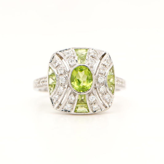 Peridot and CZ ring in sterling silver