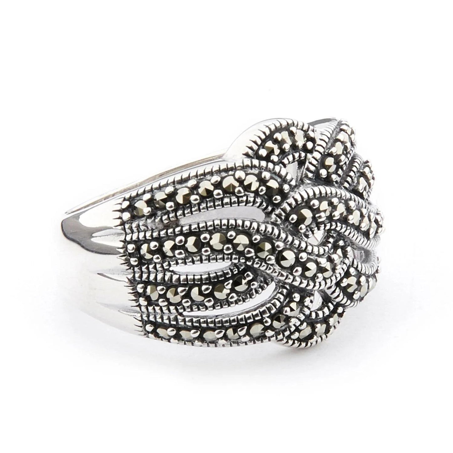 Art Deco Knot Ring in Marcasite and Sterling Silver, Anniversary ring