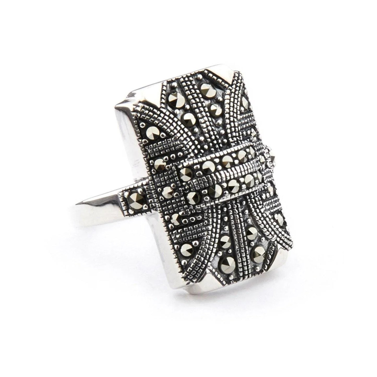 Art Deco Shield Ring in Marcasite and Sterling Silver
