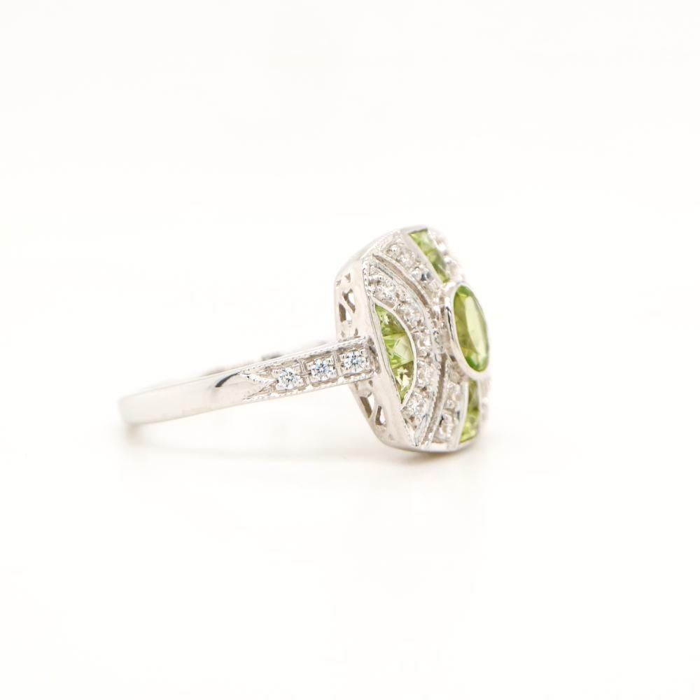 Peridot and CZ ring in sterling silver