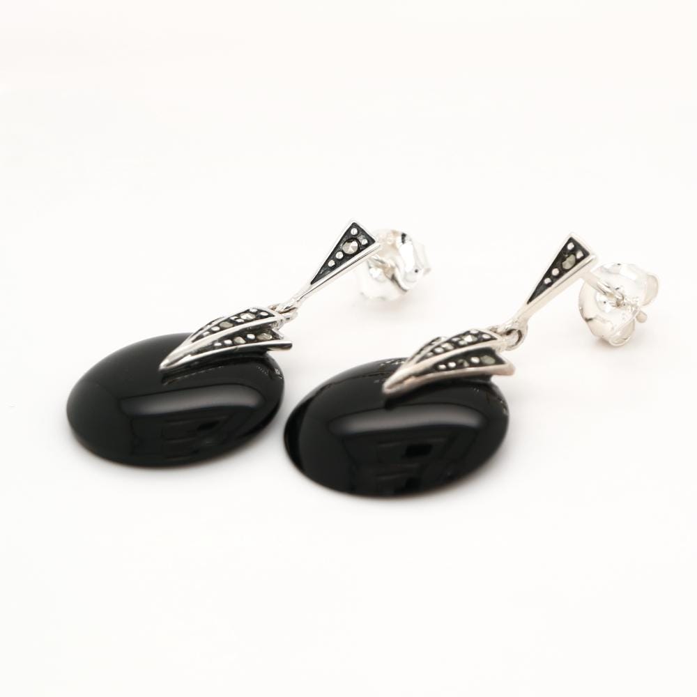Art Deco Gem Drop Earrings with Marcasite and Sterling Silver