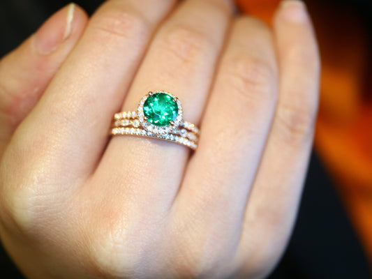 Emerald halo  engagement ring, Handmade jewelry, Women rose gold  antique ring, Gift for her