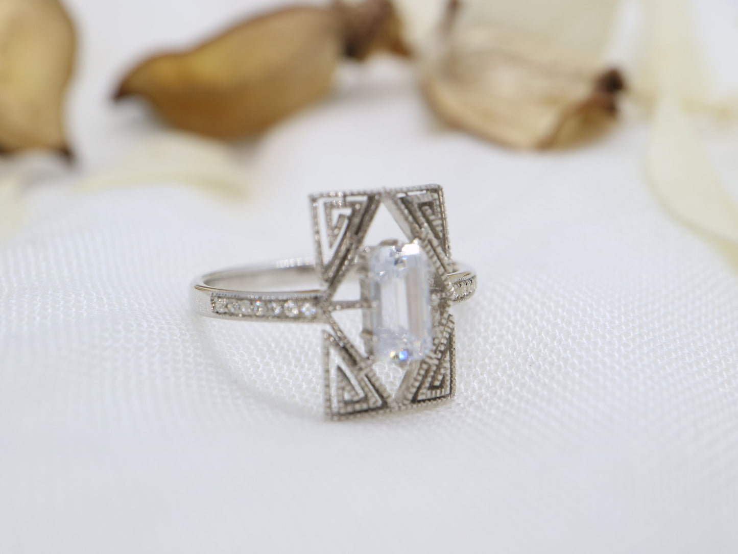 Art Deco sterling silver ring, Vintage cubic zirconia engagement ring, Vintage wedding ring