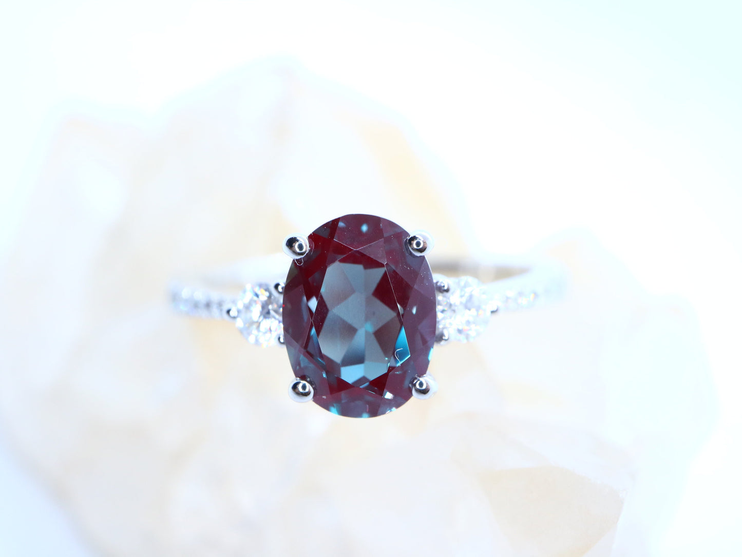Alexandrite engagement ring, 18k white gold alexandrite and diamond ring, Oval cut alexandrite ring, unique color change ring
