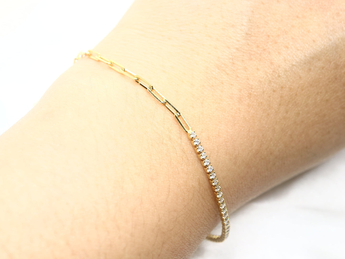 Sterling silver paperclip and CZ bracelet