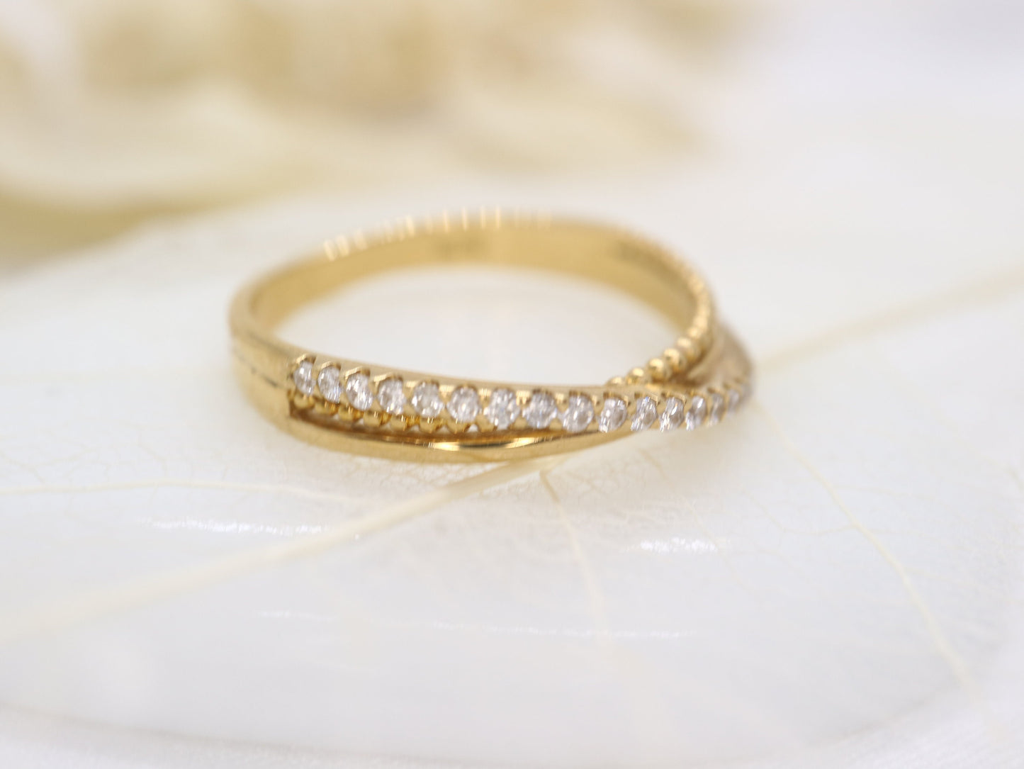 18k triple cross over diamond band, Natural diamond cross three rings, One simple row diamond stacking slim ring, Anniversary ring