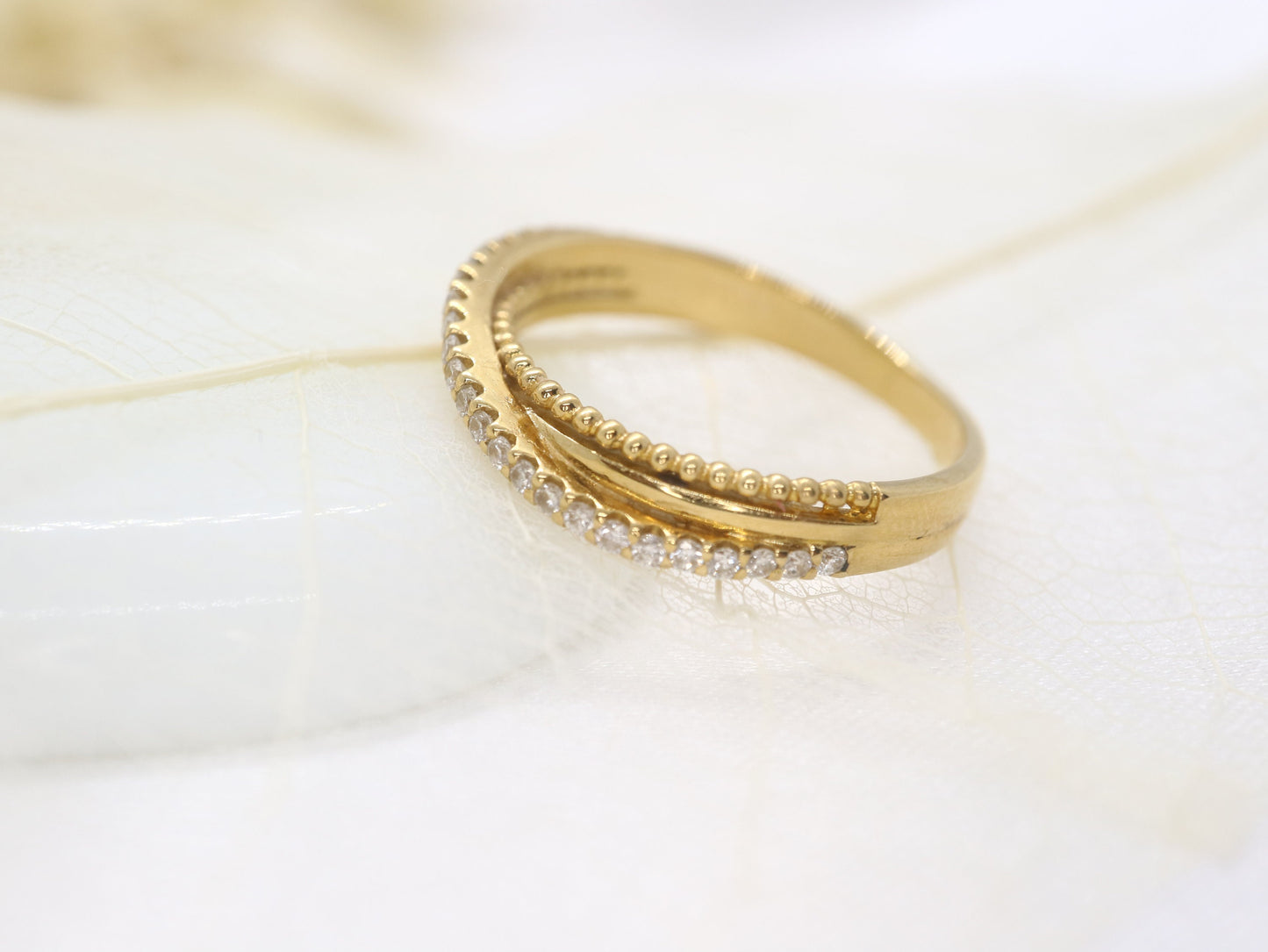 18k triple cross over diamond band, Natural diamond cross three rings, One simple row diamond stacking slim ring, Anniversary ring