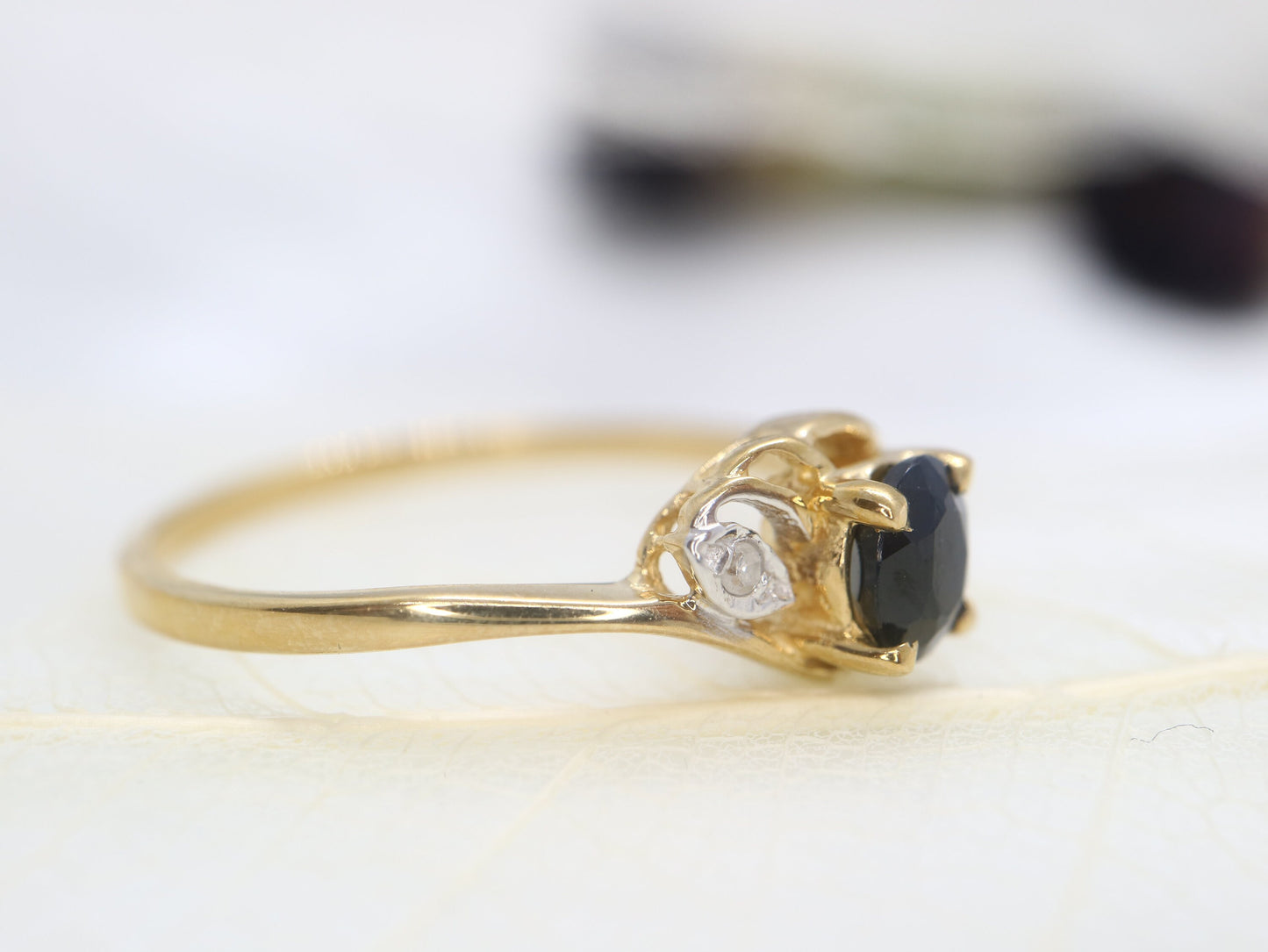 Vintage  14k Yellow Gold Sapphire and Diamond  Ring，14k white gold natural sapphire and diamond  Engagement Ring, Valentine's day gift