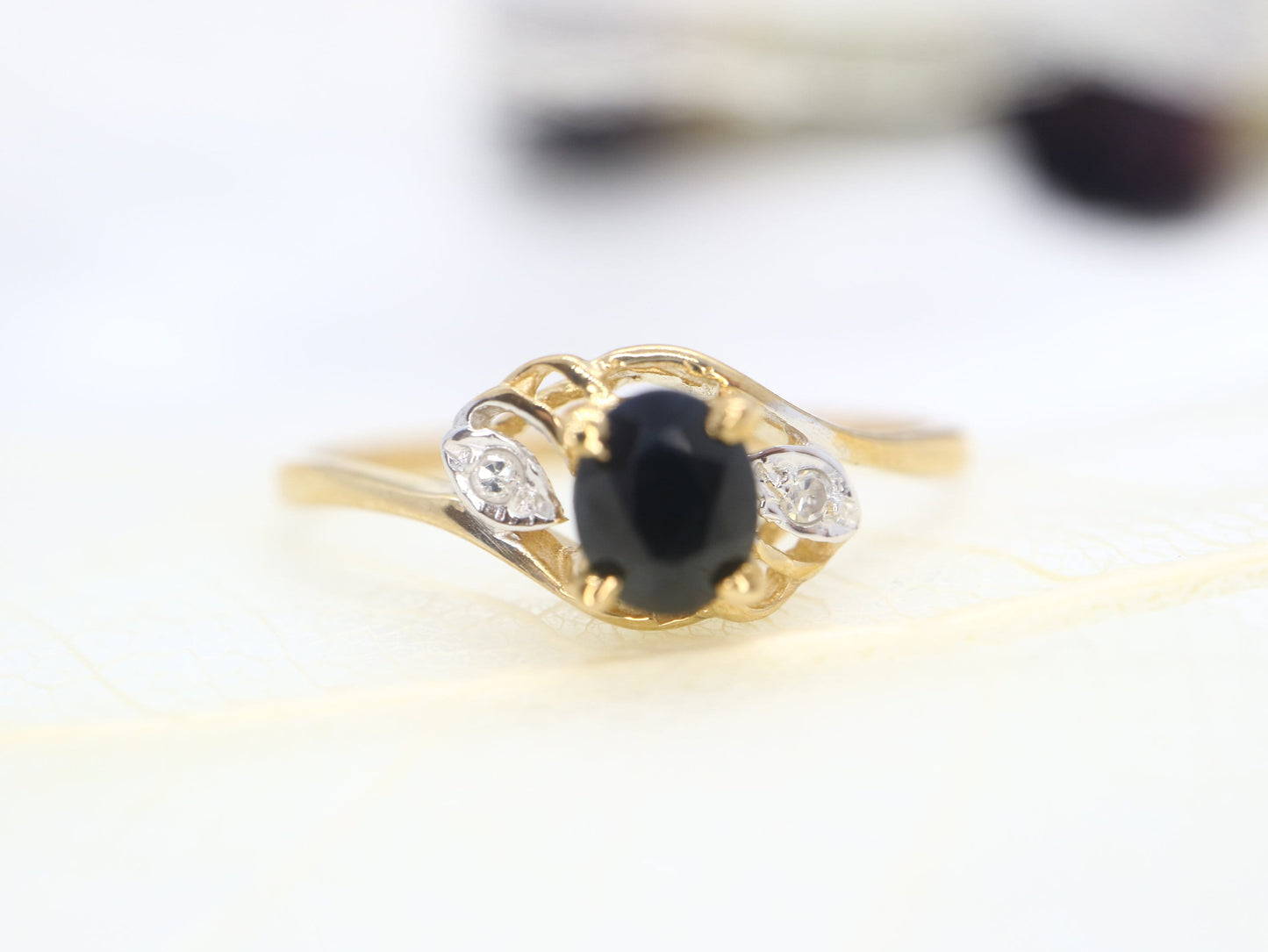 Vintage  14k Yellow Gold Sapphire and Diamond  Ring，14k white gold natural sapphire and diamond  Engagement Ring, Valentine's day gift
