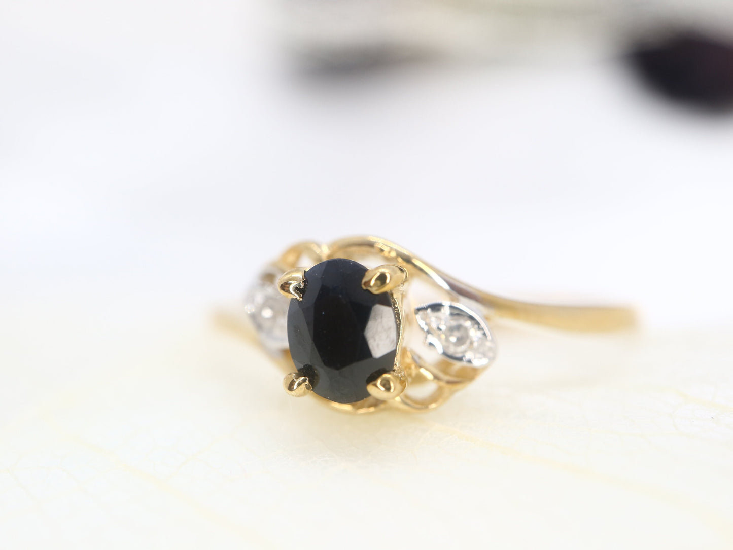 Vintage  14k Yellow Gold Sapphire and Diamond  Ring，14k white gold natural sapphire and diamond  Engagement Ring, Valentine's day gift