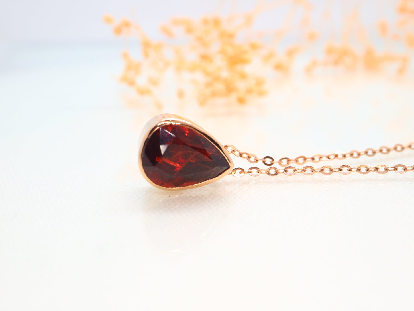 18K rose gold pear shaped garnet pendant, Natural garnet pendent, Custom order pendant, Gift for her