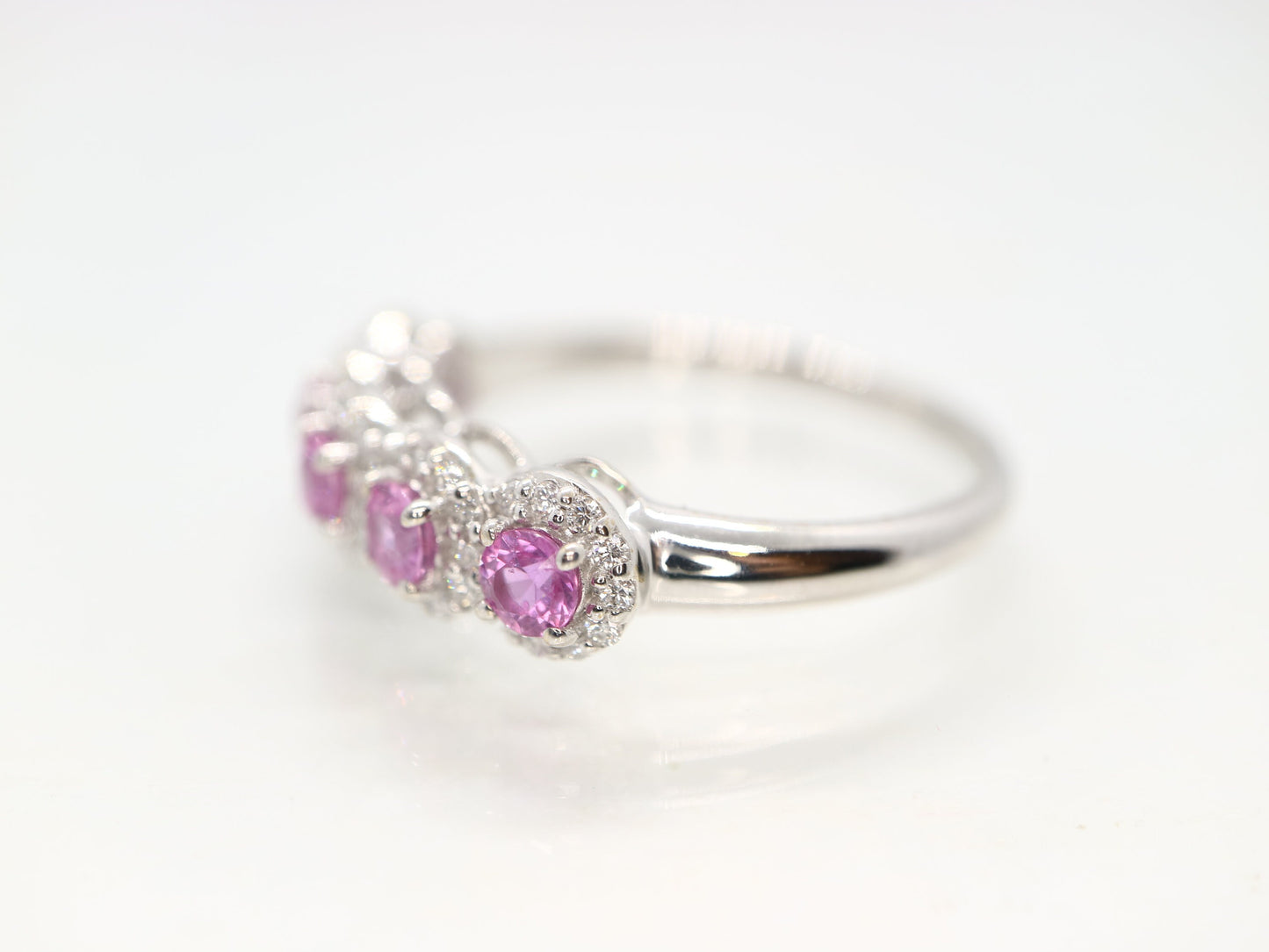 Pink sapphire and diamond wedding band, Pink sapphire engagement ring, wedding band
