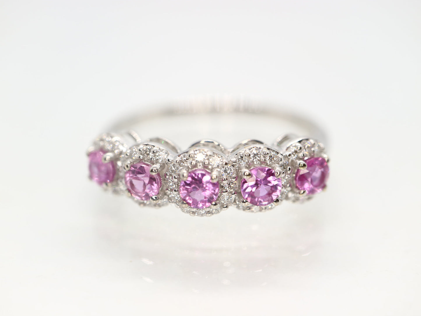 Pink sapphire and diamond wedding band, Pink sapphire engagement ring, wedding band