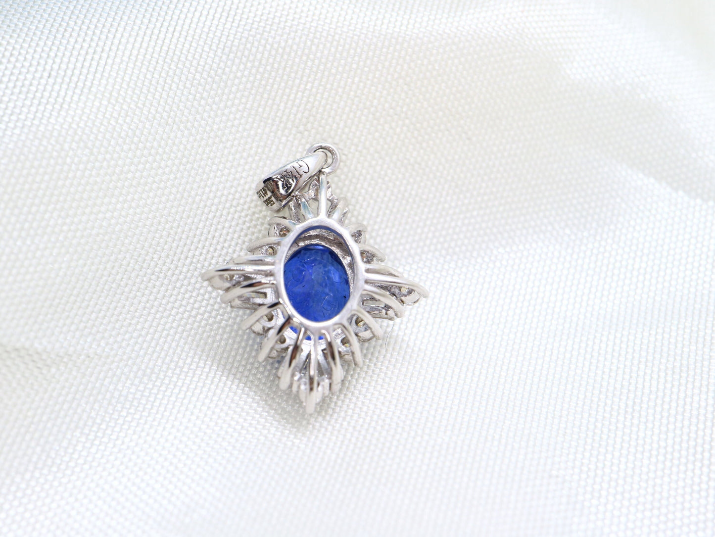 Lab created sapphire with Moissanite  Pendent, White gold sapphire pendant