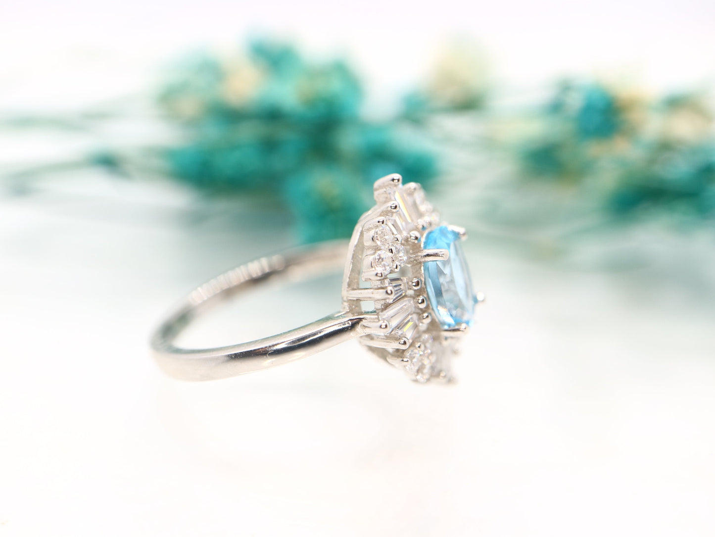 Princess cubic zircon cluster ring, Cluster cubic zircon ring, Anniversary ring