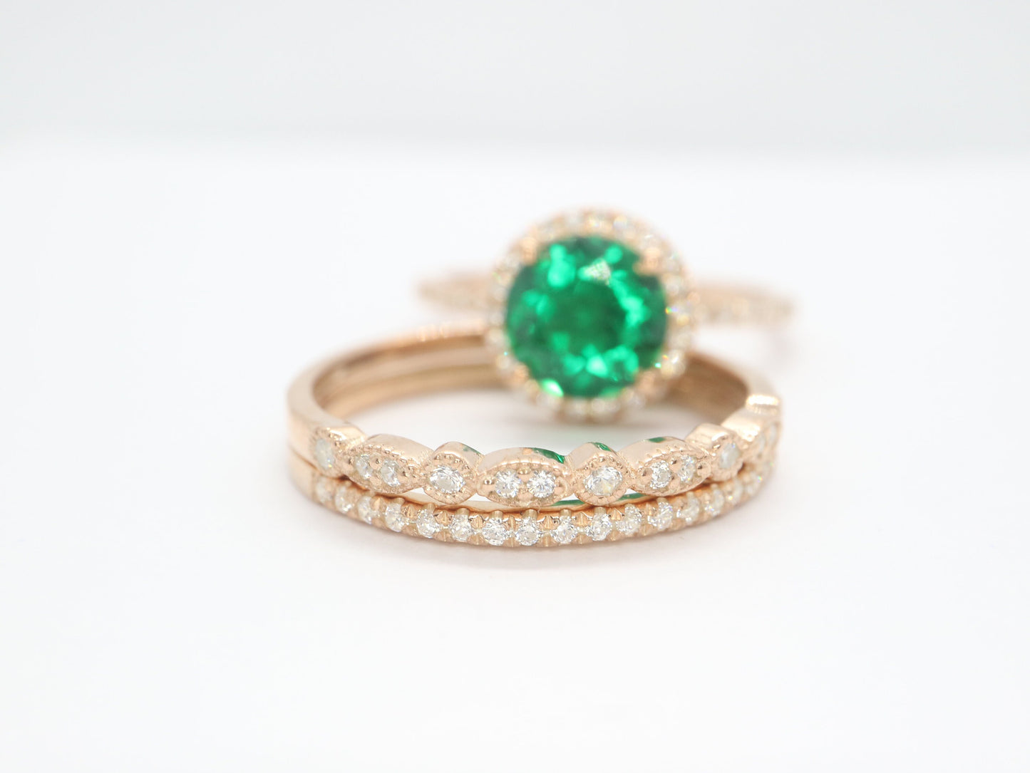 Emerald halo  engagement ring, Handmade jewelry, Women rose gold  antique ring, Gift for her