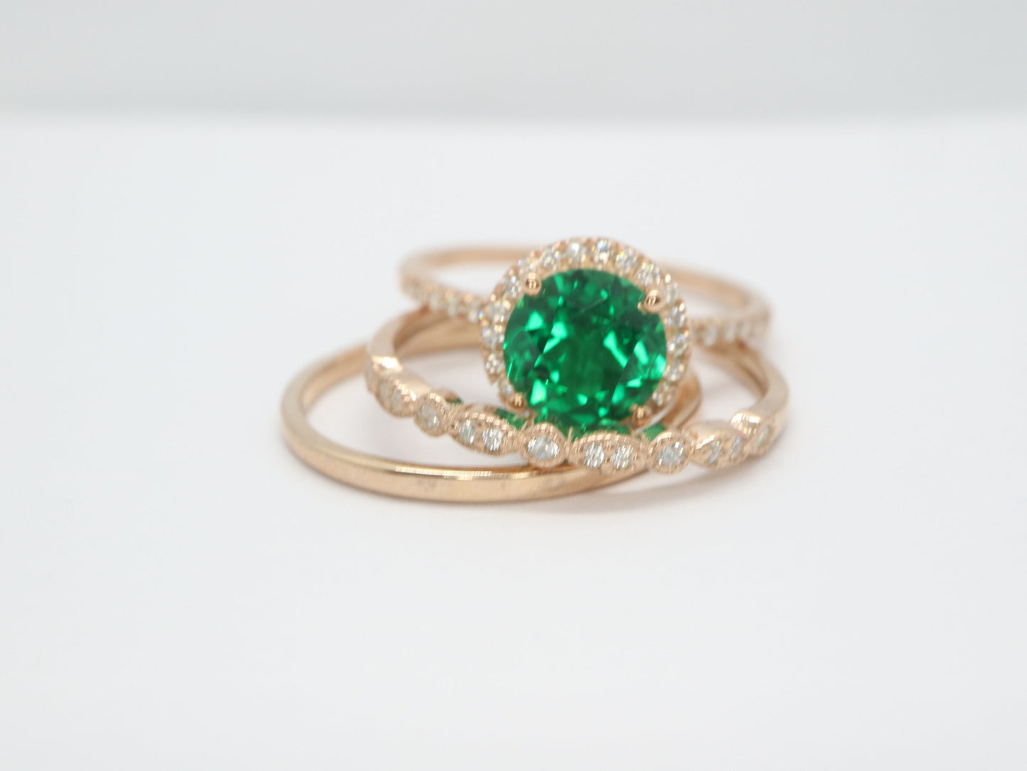 Emerald halo  engagement ring, Handmade jewelry, Women rose gold  antique ring, Gift for her