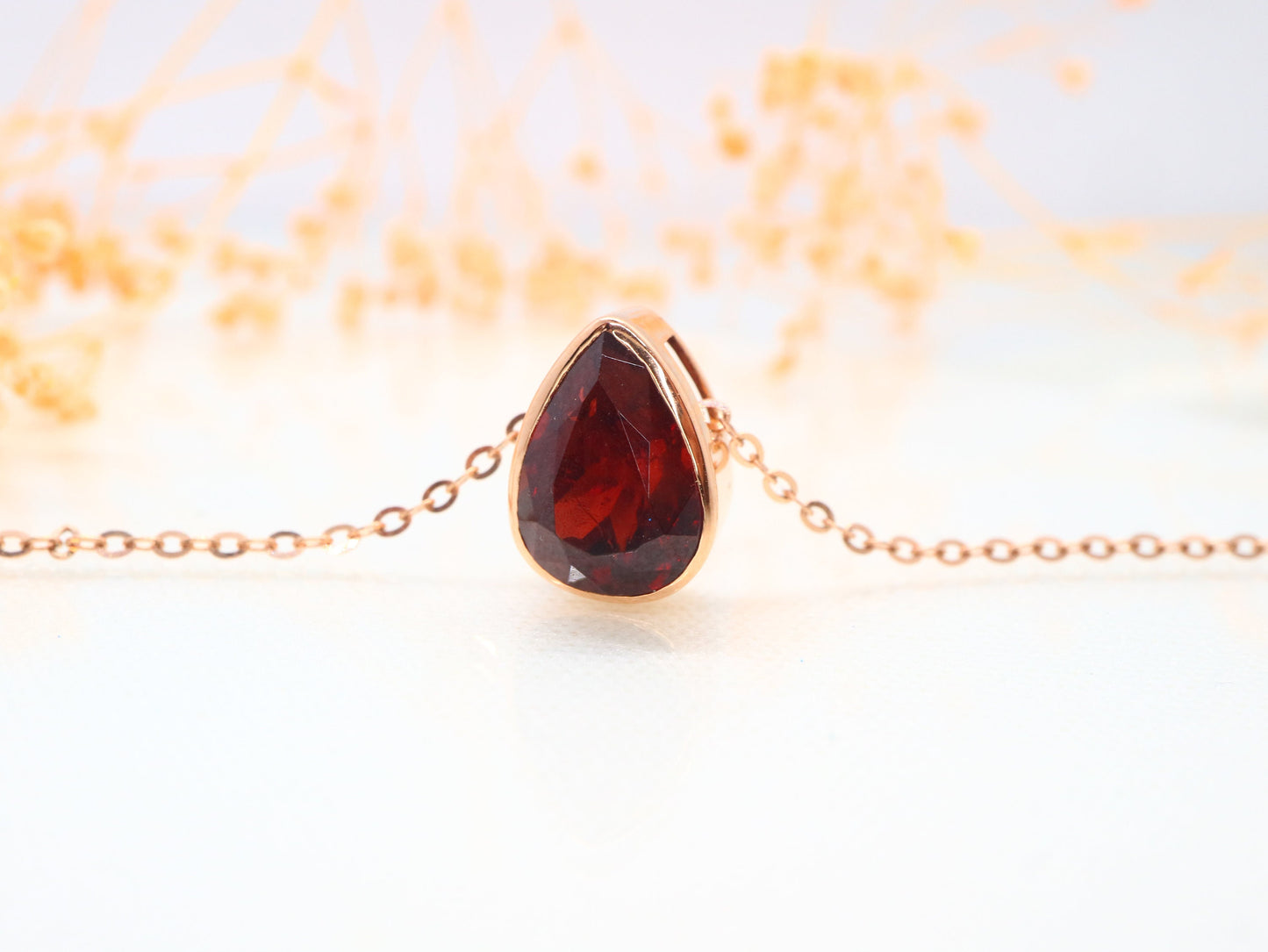 18K rose gold pear shaped garnet pendant, Natural garnet pendent, Custom order pendant, Gift for her