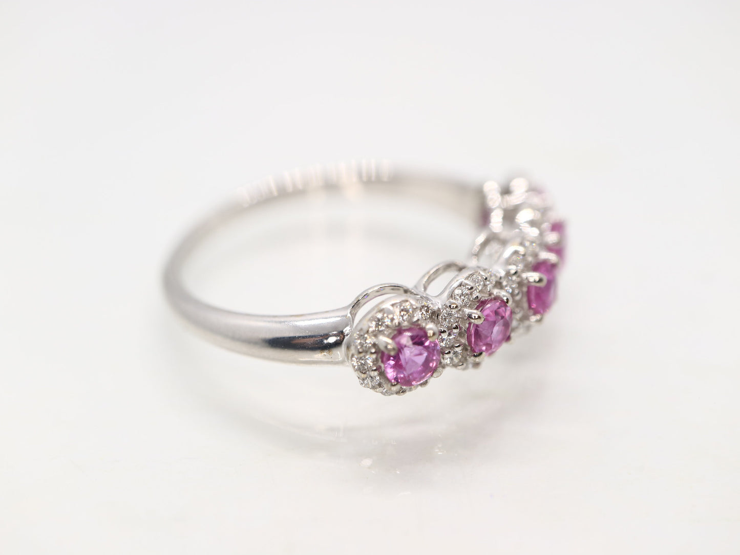 Pink sapphire and diamond wedding band, Pink sapphire engagement ring, wedding band