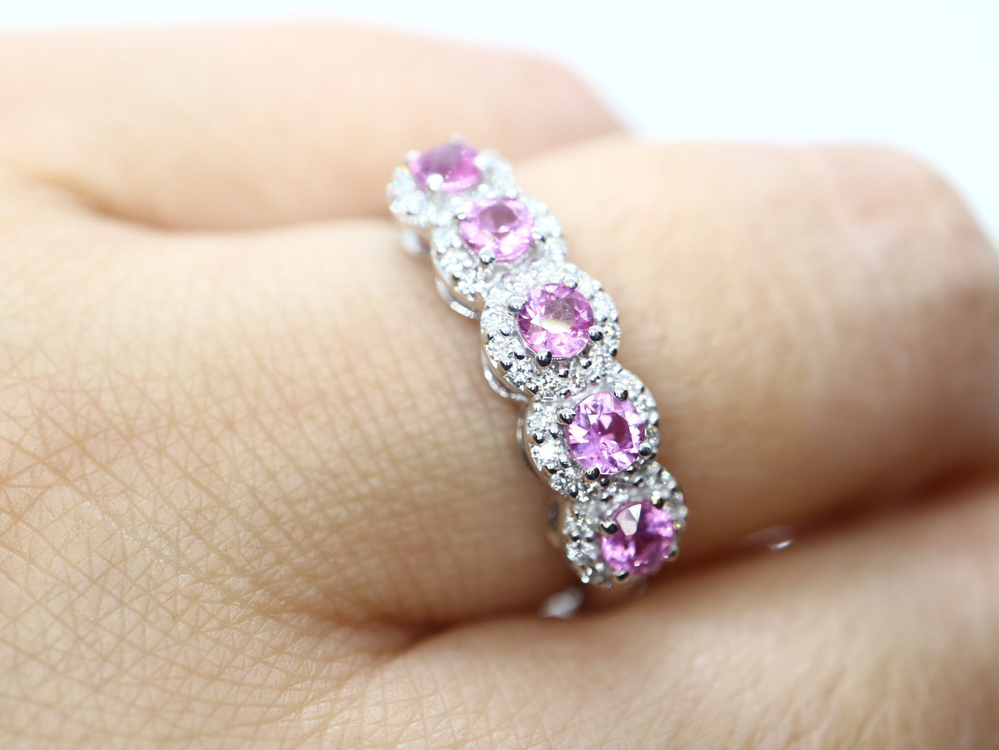 Pink sapphire and diamond wedding band, Pink sapphire engagement ring, wedding band