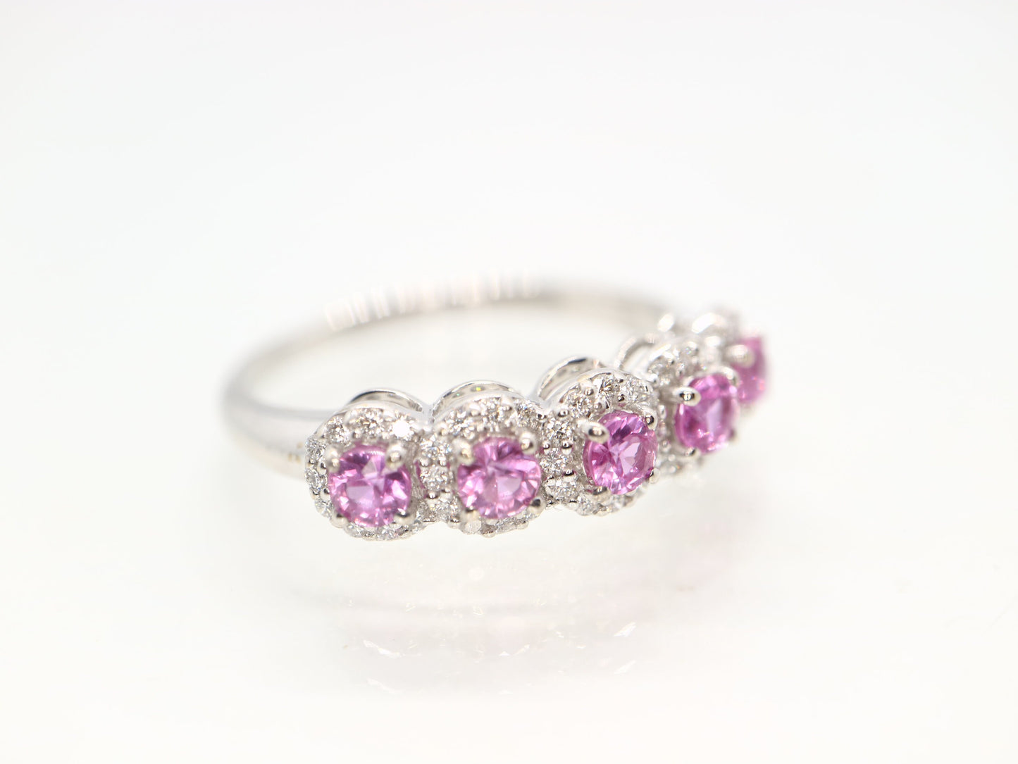 Pink sapphire and diamond wedding band, Pink sapphire engagement ring, wedding band