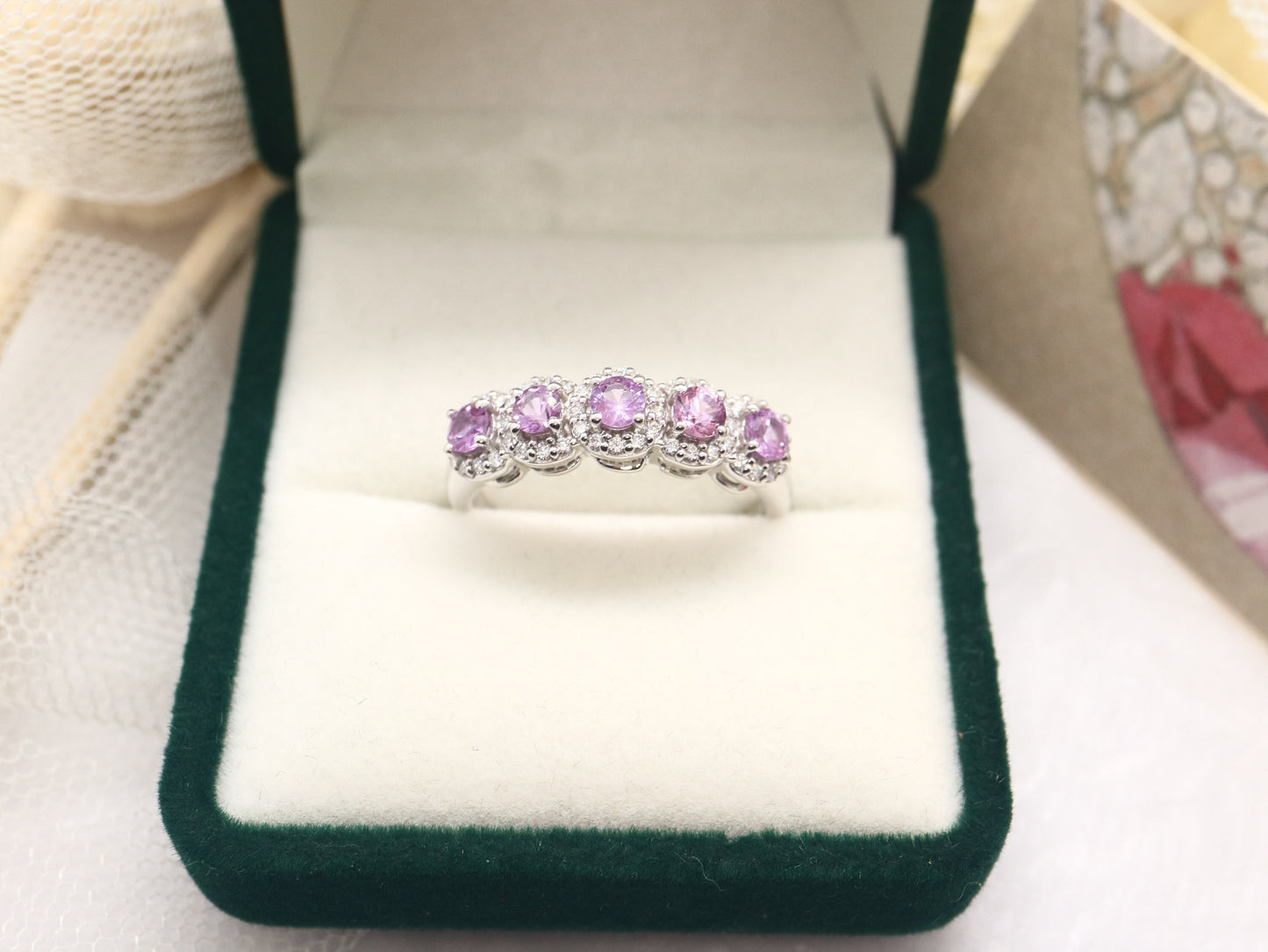 Pink sapphire and diamond wedding band, Pink sapphire engagement ring, wedding band