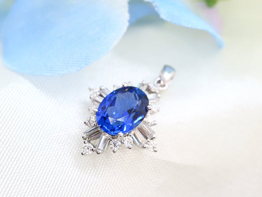 Lab created sapphire with Moissanite  Pendent, White gold sapphire pendant