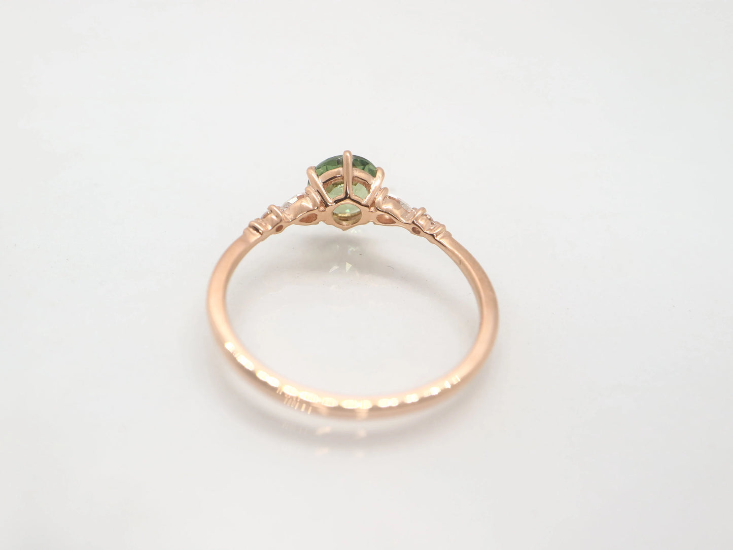 14 rose gold green sapphire and moissinate ring, bridesmaids ring, ring for women, gifts for her