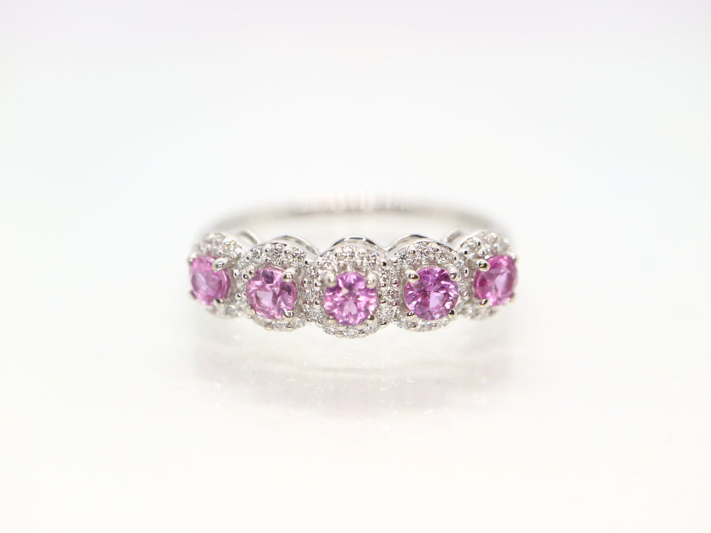 Pink sapphire and diamond wedding band, Pink sapphire engagement ring, wedding band