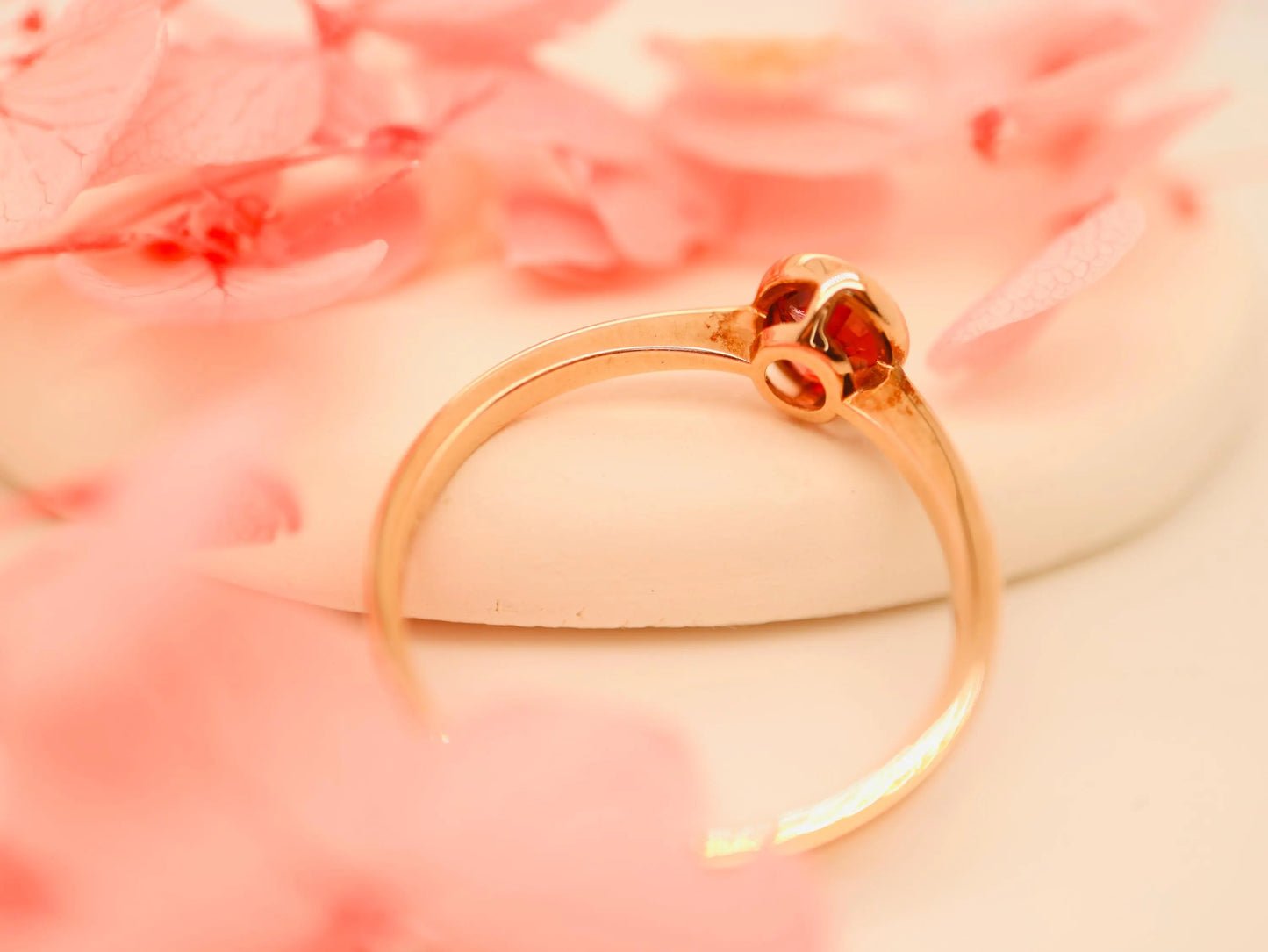 Natural oval tourmaline ring in bezel setting, Rose gold stacking ring in red gemstone