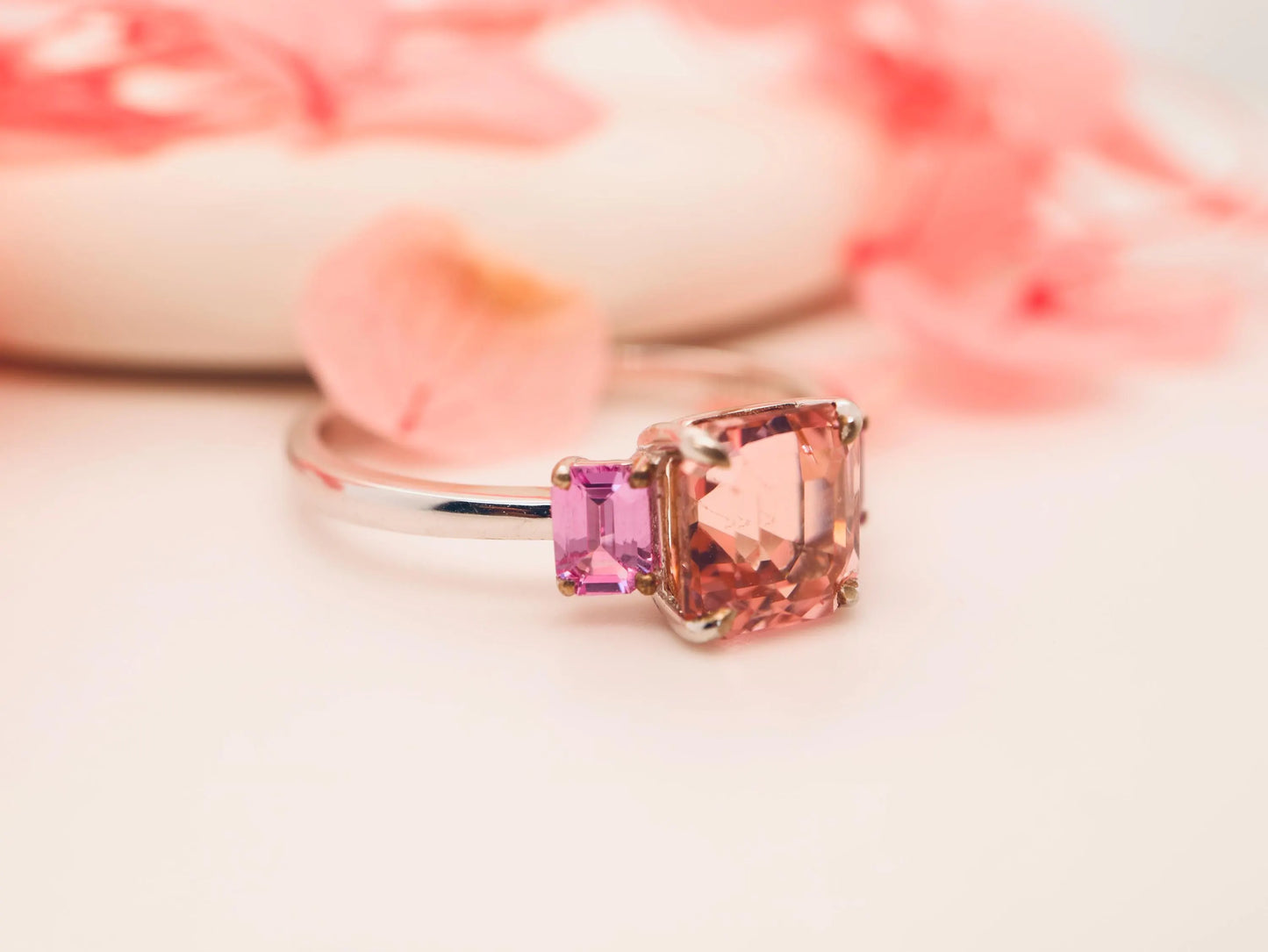 9k white gold morganite and pink sapphire ring, Morganite and pink sapphire engagement ring
