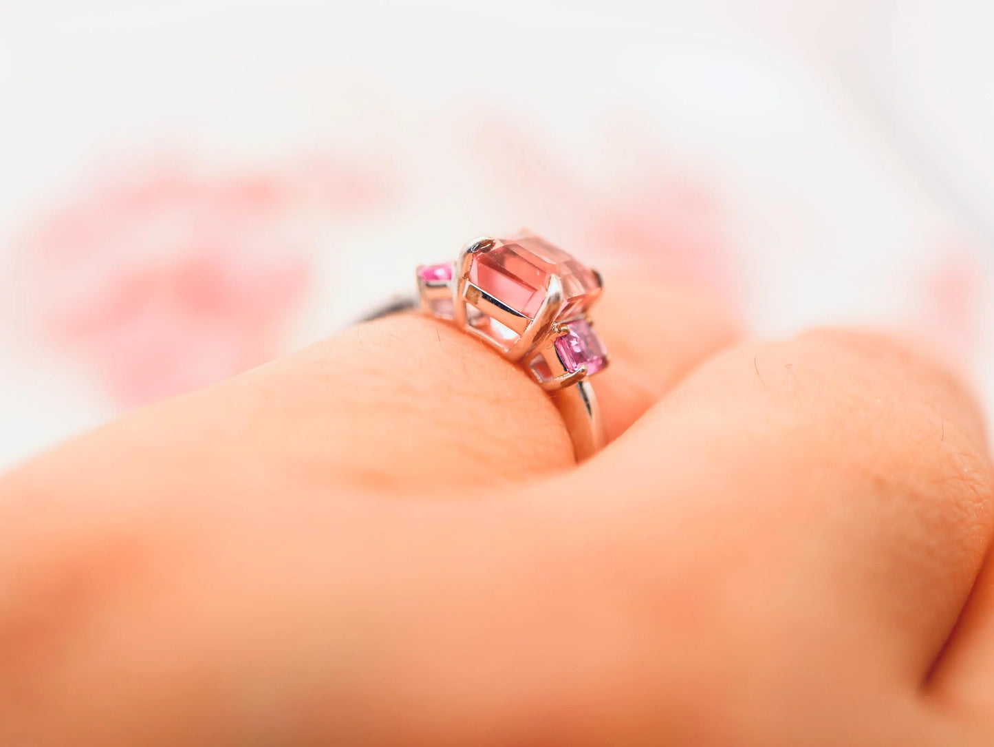 9k white gold morganite and pink sapphire ring, Morganite and pink sapphire engagement ring