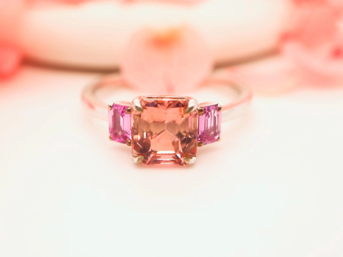 9k white gold morganite and pink sapphire ring, Morganite and pink sapphire engagement ring