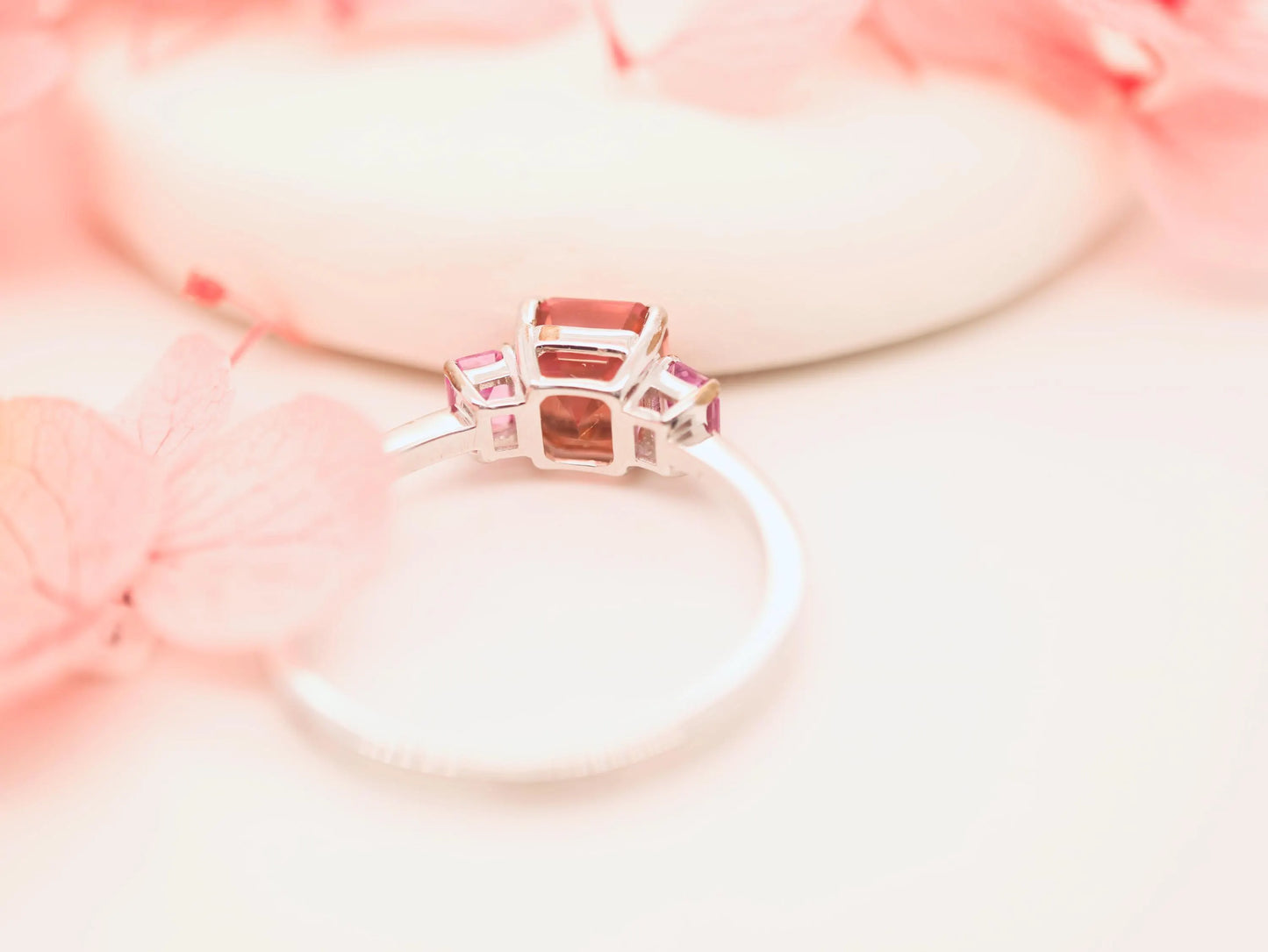 9k white gold morganite and pink sapphire ring, Morganite and pink sapphire engagement ring