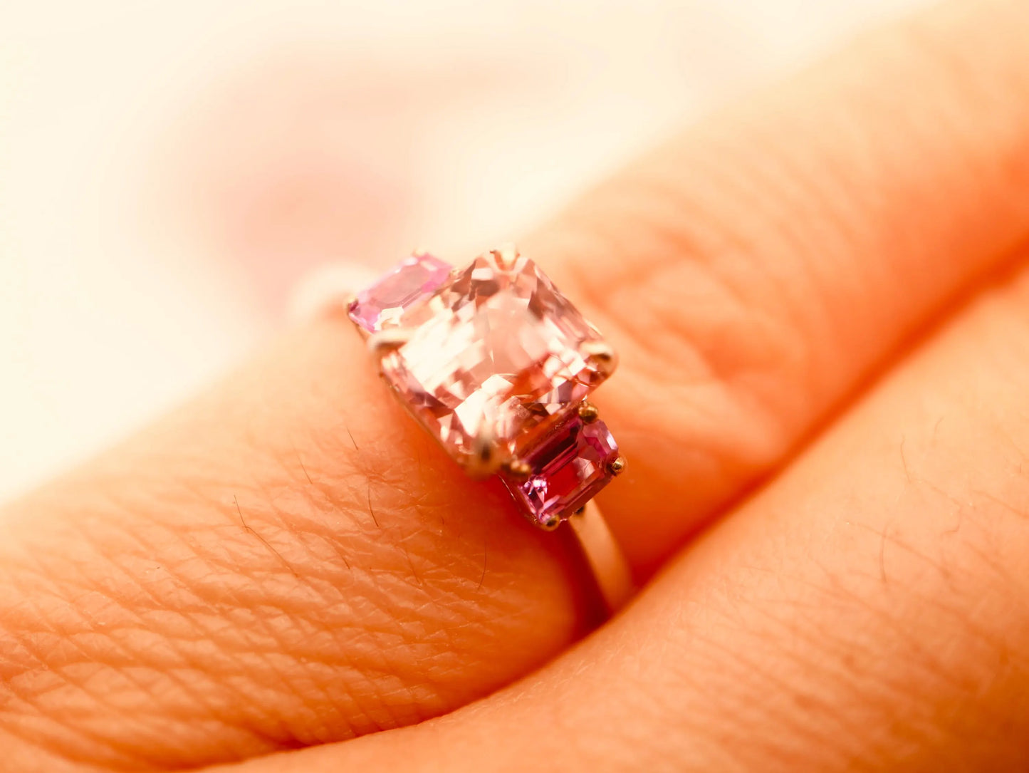 9k white gold morganite and pink sapphire ring, Morganite and pink sapphire engagement ring