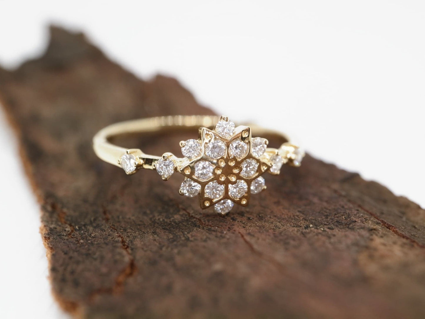 14k Gold solid snowflake diamond ring, Natural diamond engagement ring, Moissanite promise ring- Anniversary gift, Birthday gift for her