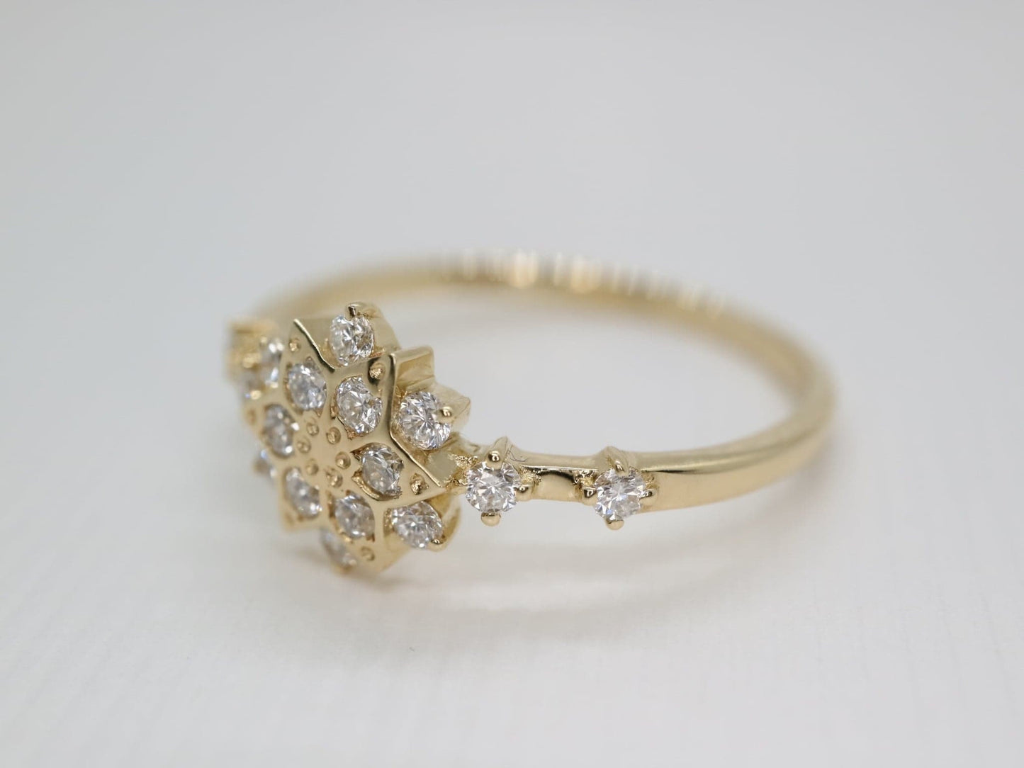 14k Gold solid snowflake diamond ring, Natural diamond engagement ring, Moissanite promise ring- Anniversary gift, Birthday gift for her