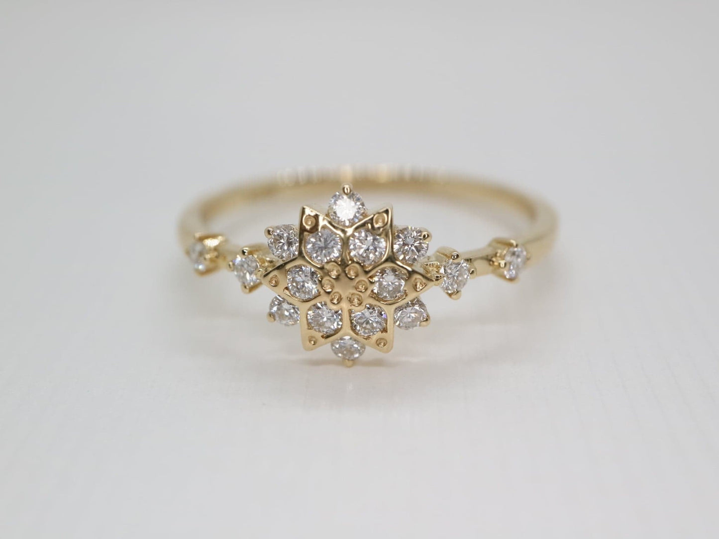 14k Gold solid snowflake diamond ring, Natural diamond engagement ring, Moissanite promise ring- Anniversary gift, Birthday gift for her