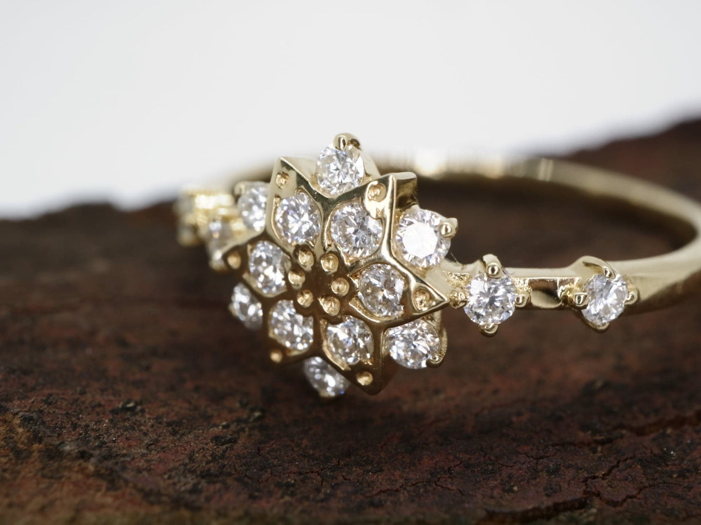 14k Gold solid snowflake diamond ring, Natural diamond engagement ring, Moissanite promise ring- Anniversary gift, Birthday gift for her