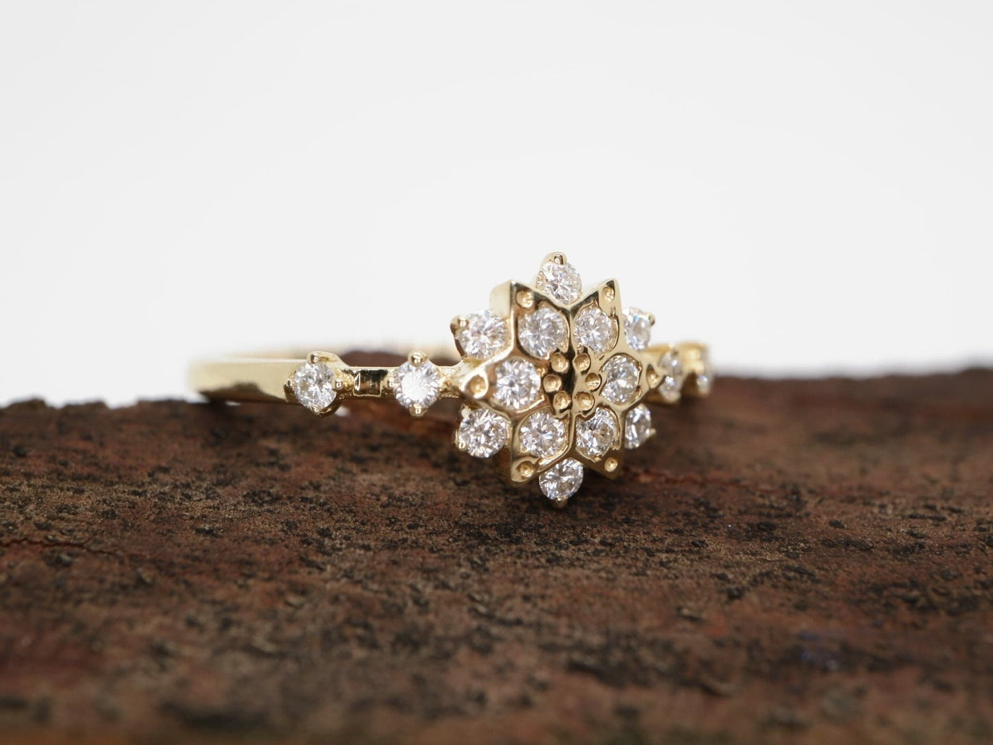 14k Gold solid snowflake diamond ring, Natural diamond engagement ring, Moissanite promise ring- Anniversary gift, Birthday gift for her