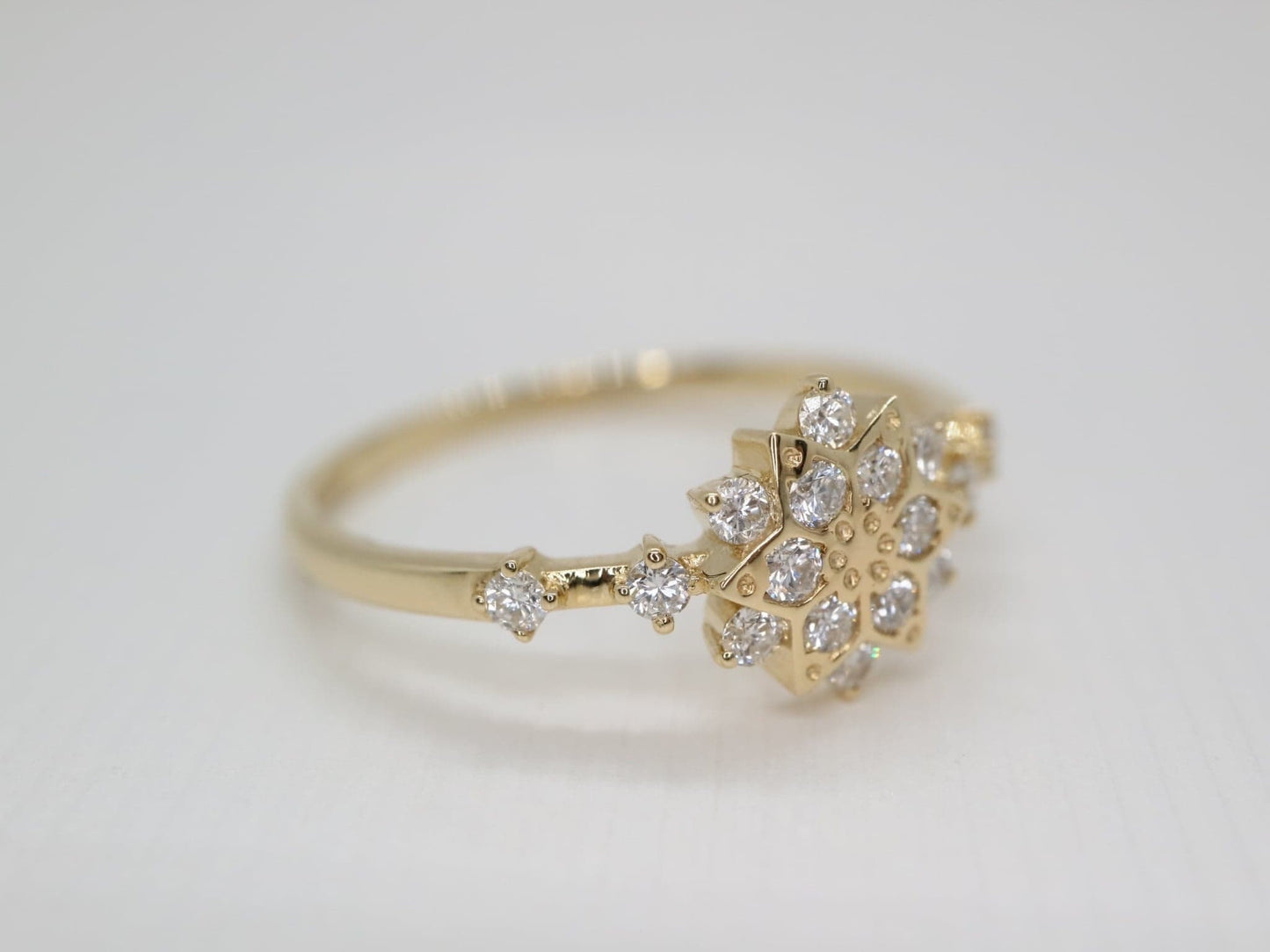 14k Gold solid snowflake diamond ring, Natural diamond engagement ring, Moissanite promise ring- Anniversary gift, Birthday gift for her