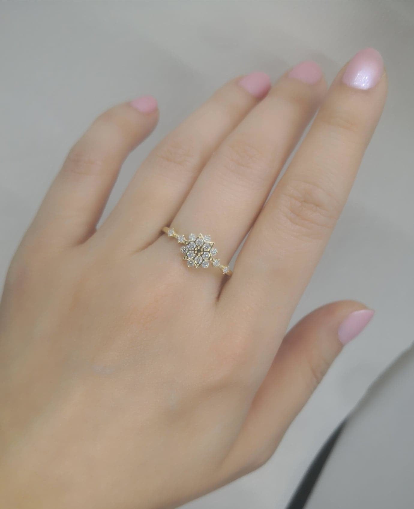 14k Gold solid snowflake diamond ring, Natural diamond engagement ring, Moissanite promise ring- Anniversary gift, Birthday gift for her