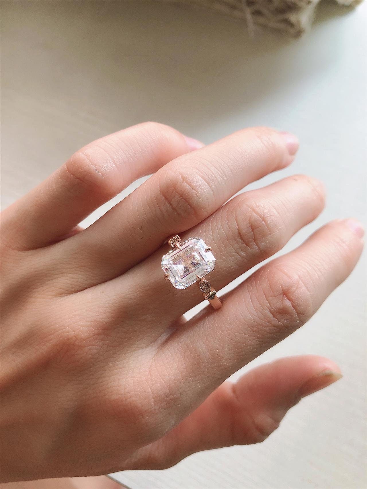 Rose gold plated vintage ring, Sterling silver cubic zircon engagement ring, Vintage silver cubic zircon ring for women, Anniversary gift