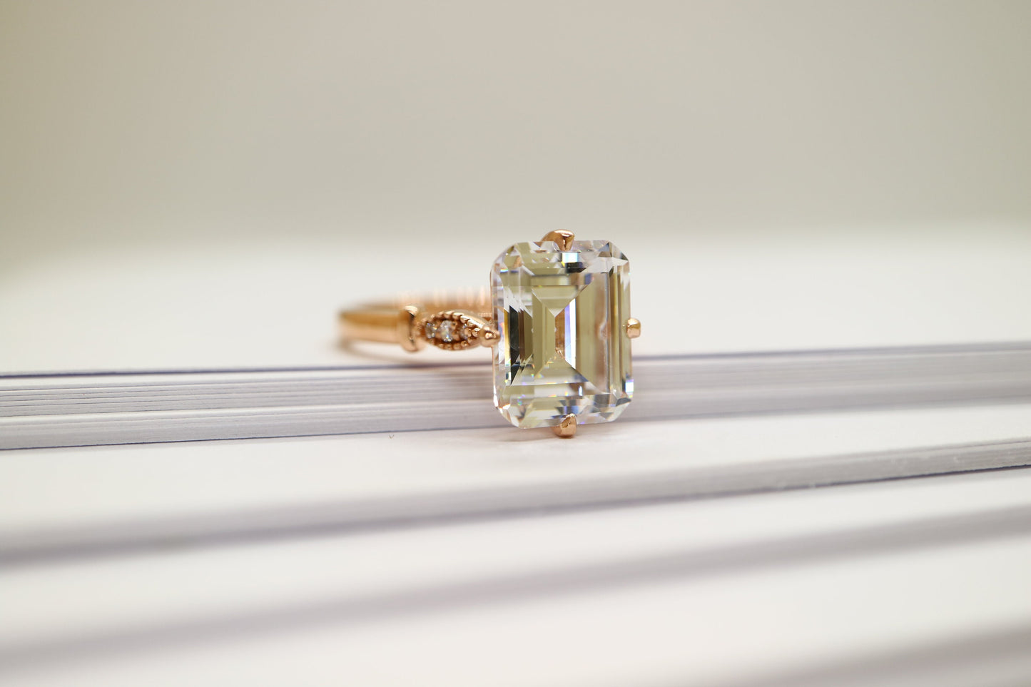 Rose gold plated vintage ring, Sterling silver cubic zircon engagement ring, Vintage silver cubic zircon ring for women, Anniversary gift