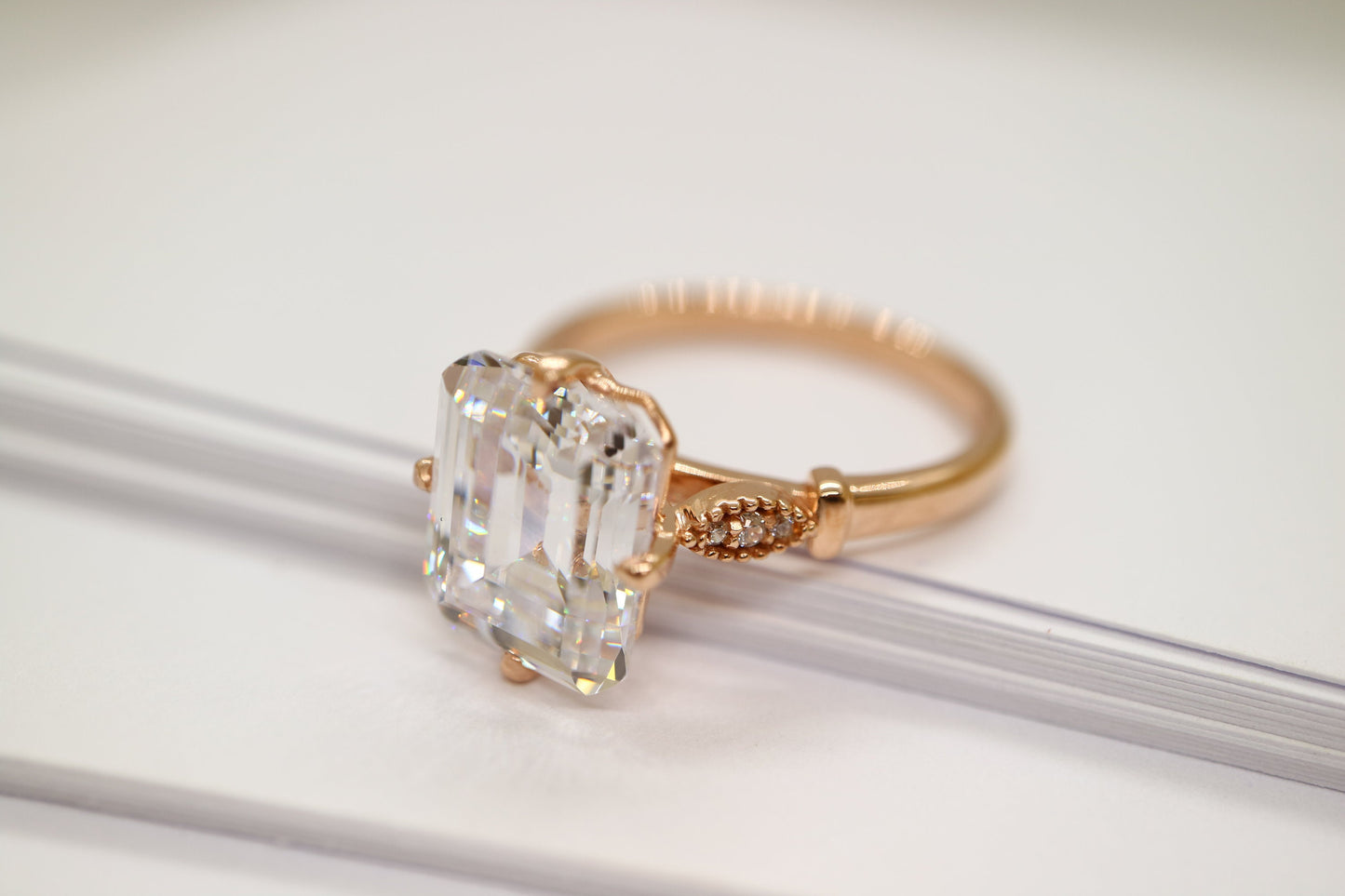 Rose gold plated vintage ring, Sterling silver cubic zircon engagement ring, Vintage silver cubic zircon ring for women, Anniversary gift