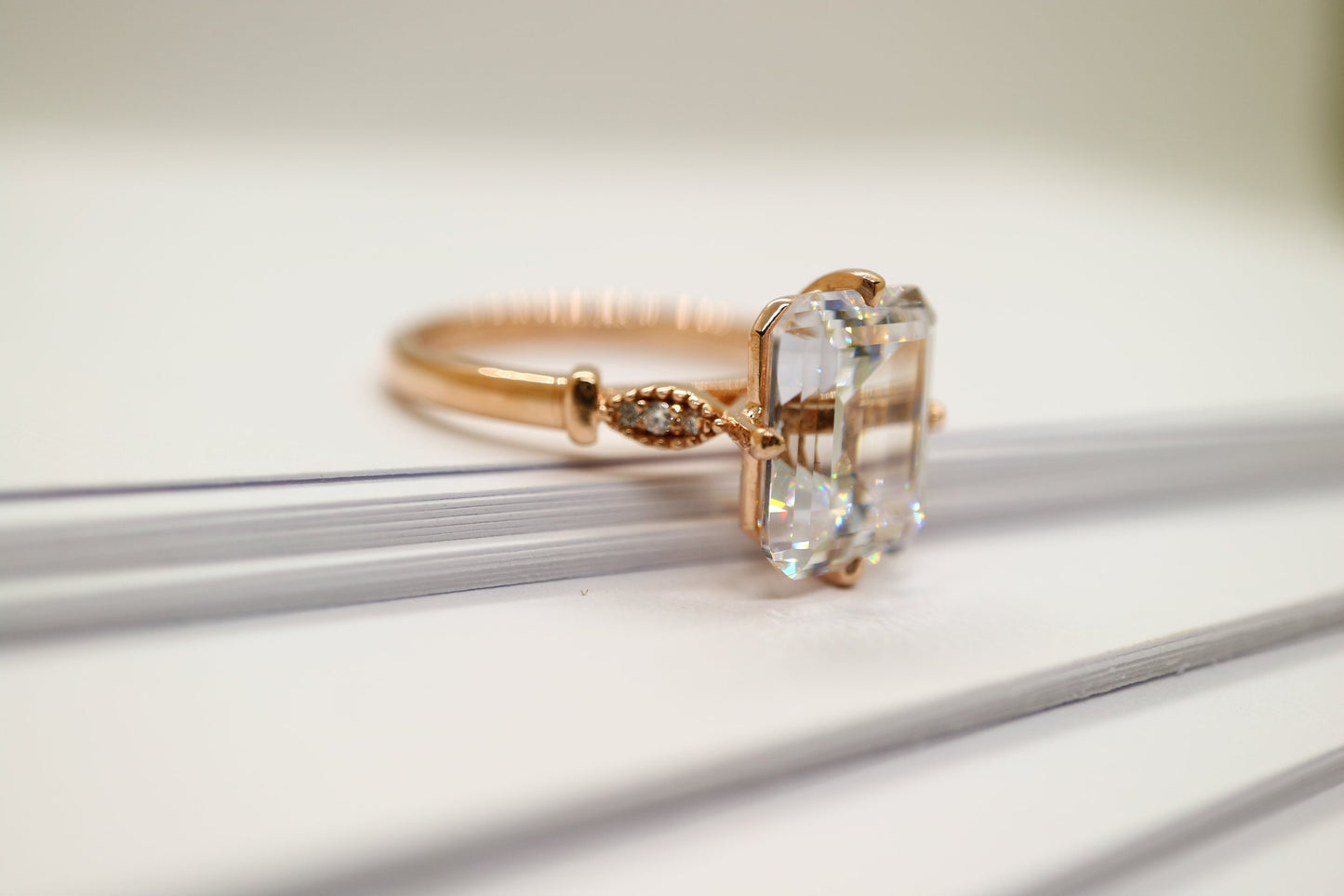 Rose gold plated vintage ring, Sterling silver cubic zircon engagement ring, Vintage silver cubic zircon ring for women, Anniversary gift