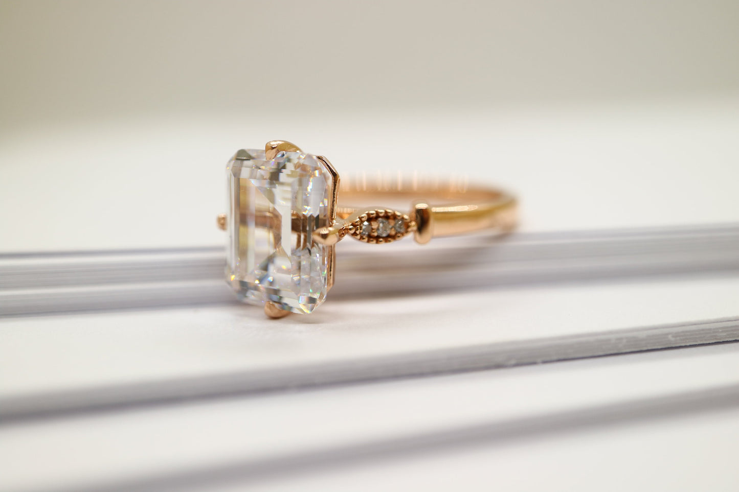 Rose gold plated vintage ring, Sterling silver cubic zircon engagement ring, Vintage silver cubic zircon ring for women, Anniversary gift