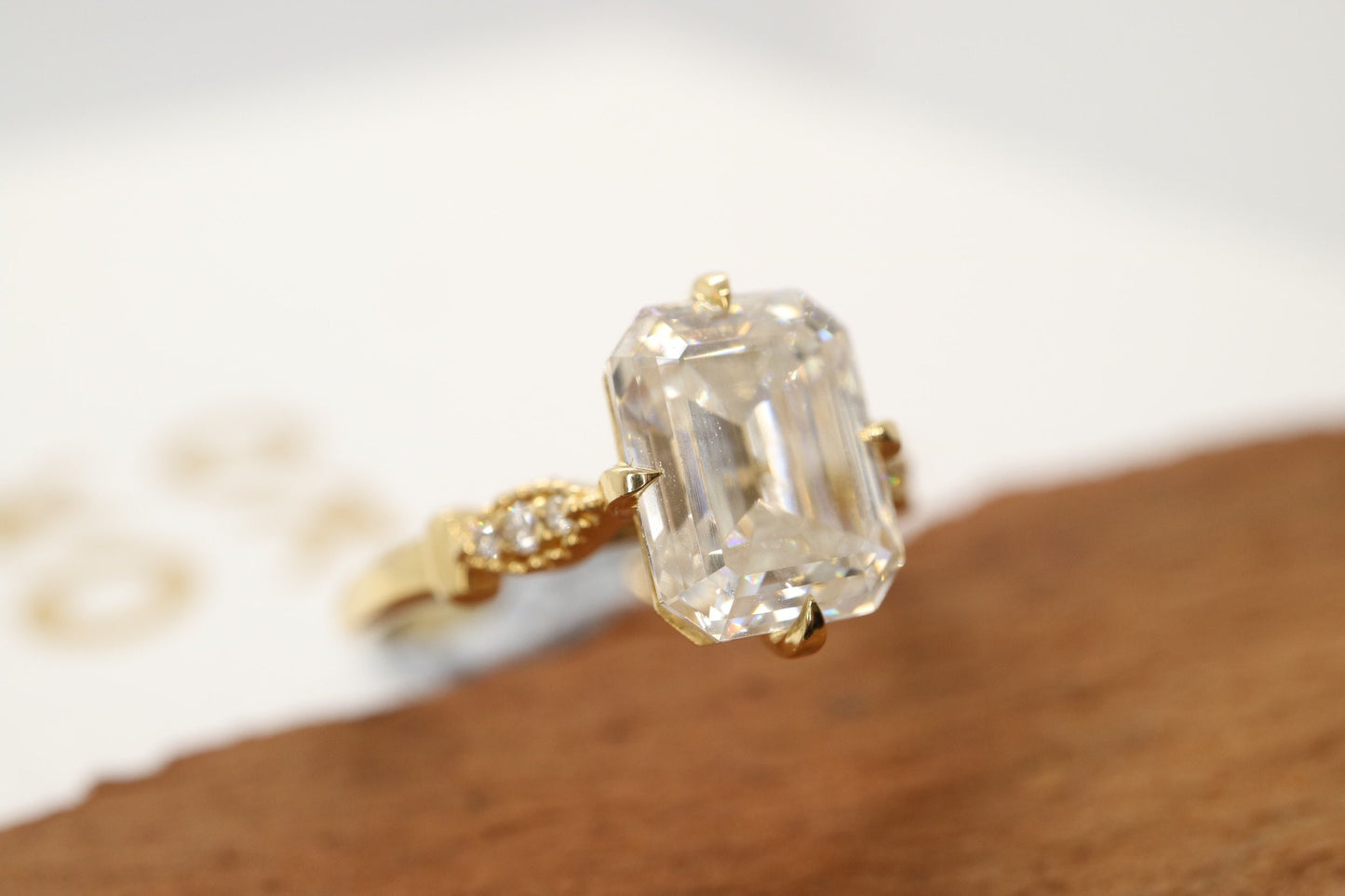3ct Moissanite emerald cut enagement ring, Art deco engagement ring, 14k gold vintage engagement ring, Wedding ring , Anniversary ring