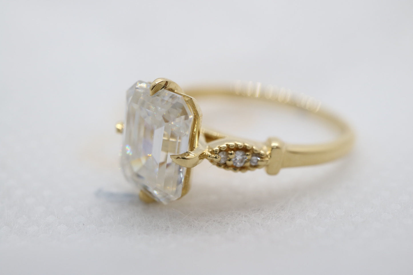 3ct Moissanite emerald cut enagement ring, Art deco engagement ring, 14k gold vintage engagement ring, Wedding ring , Anniversary ring