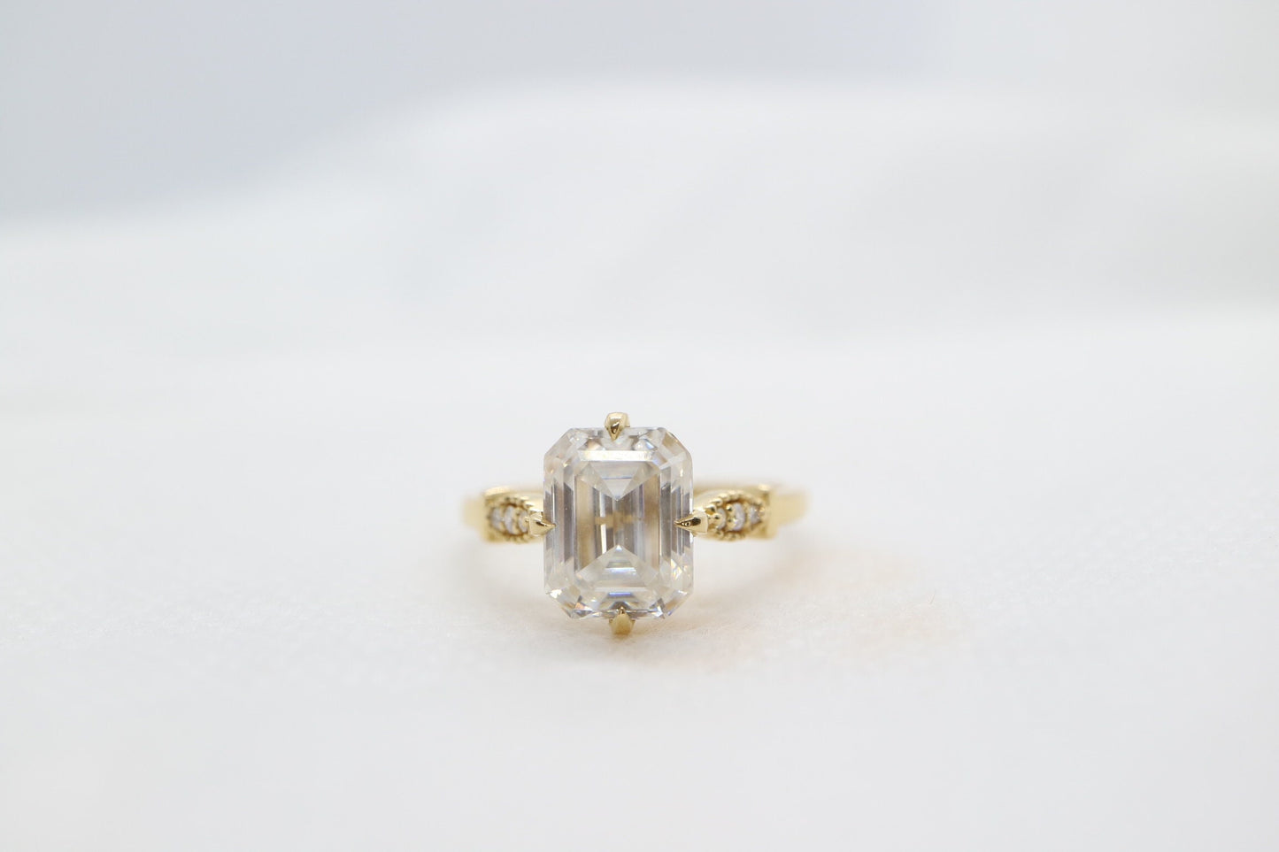 3ct Moissanite emerald cut enagement ring, Art deco engagement ring, 14k gold vintage engagement ring, Wedding ring , Anniversary ring